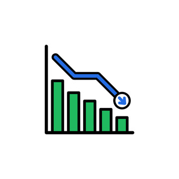 Declining Bar Chart with Downward Trend Line Vector Icon