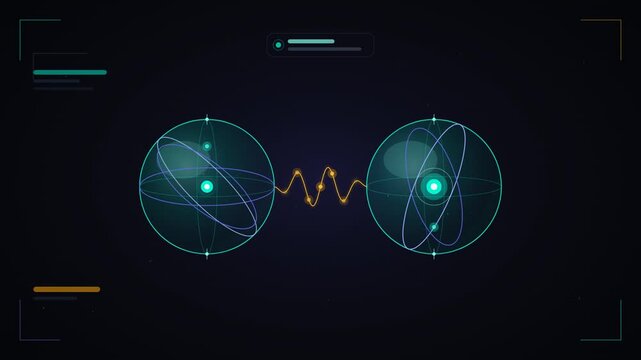 Quantum Entanglement Animation, Dual Bloch Sphere Qubit, Gold Entanglement Wave