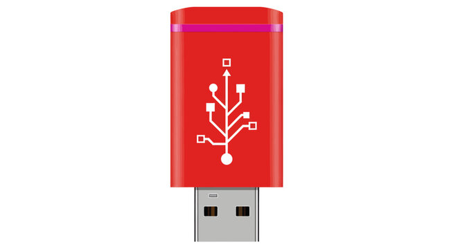 Red USB Flash Drive with White Plant Motif on Cap, Portable Data Storage.