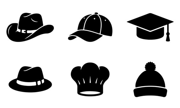 Set of Various Hats and Caps Vector Icons Collection