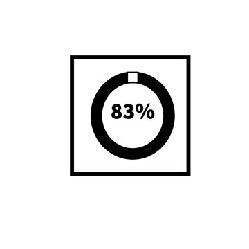 Minimalist 83 percent progress circle icon in black square frame, loading indicator, dashboard UI element