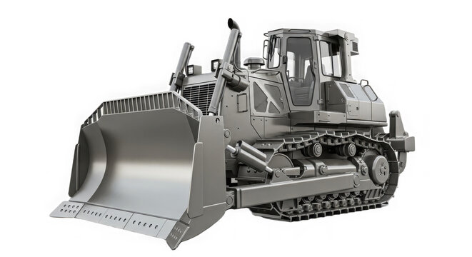 Industrial crawler bulldozer with front blade with heavy duty industrial on transparent background