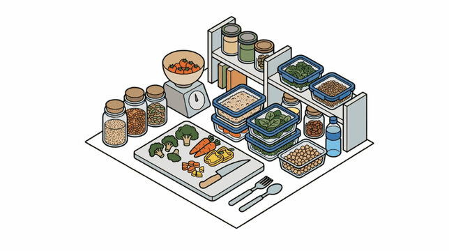 Organized pantry and kitchen meal prep essentials.