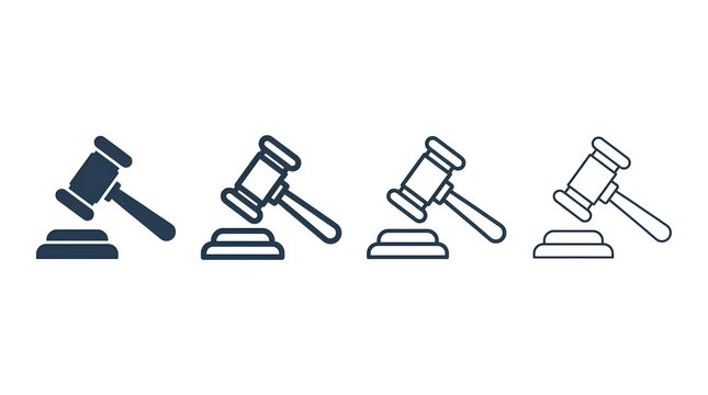 Legal judge gavel auction hammer icon set
