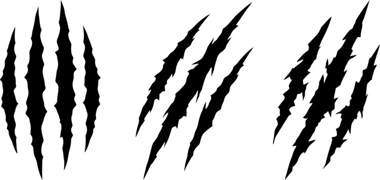 Set of claw marks and scratch silhouettes