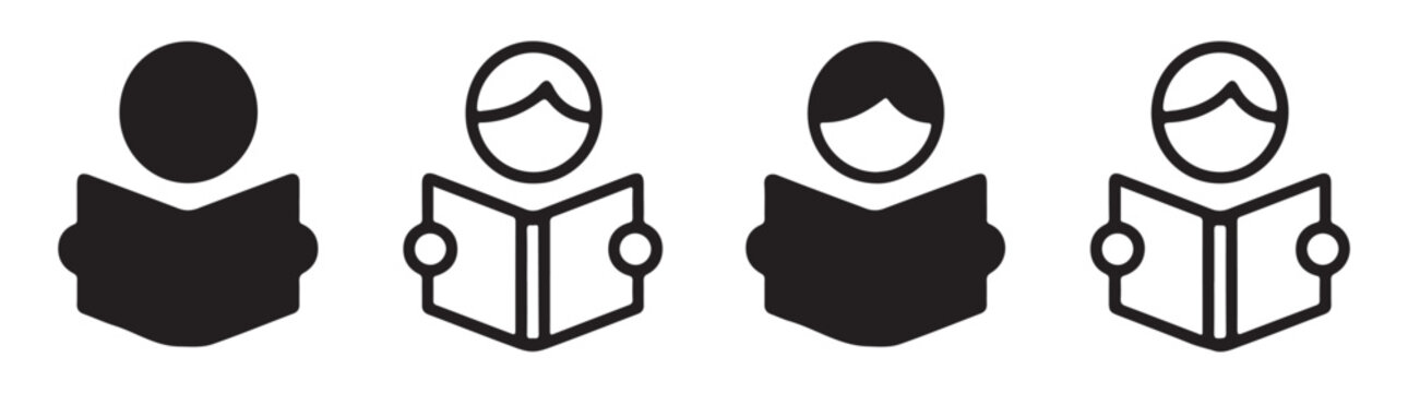 Person reading book icon vector, literacy and education symbol for study and knowledge.