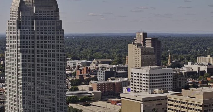 Winston-Salem North Carolina Aerial v18 telephoto low flyover around downtown office towers and the distinctive skyline - Shot with 5k Camera - Oct 1st 2023