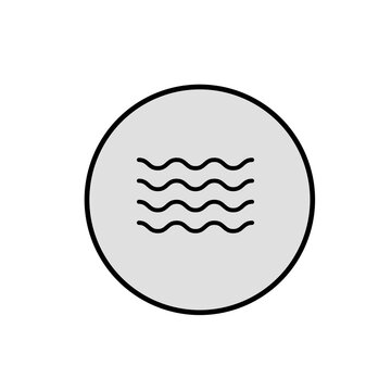 Minimalist wavy lines icon in circle with light gray background, water wave symbol, flow and ocean concept
