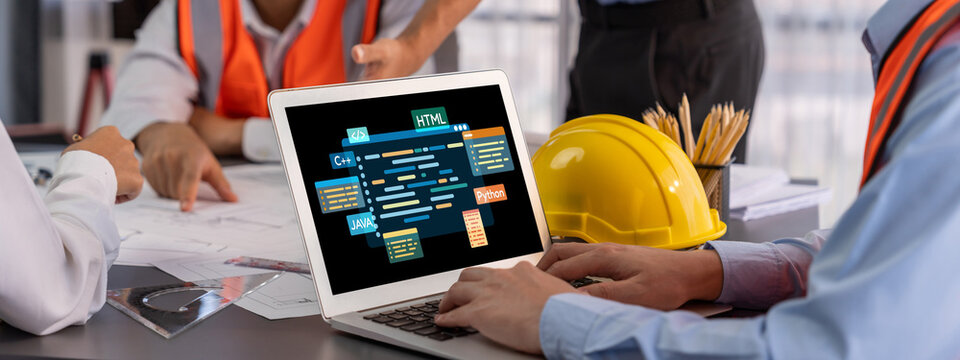 Software development or programming work with coding screen of various programming languages like HTML, , , and C brisk for new application development