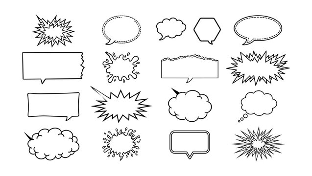 Comic Speech and Thought Bubbles Set, Line Art Sound Effect Burst Clipart Bundle,speech bubble, thought bubble, comic bubble, comic bubbles, dialogue box, caption box, cloud bubble