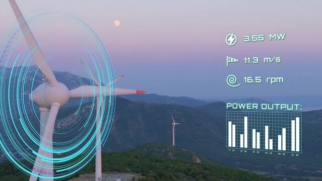 Aerial view of AI Wind Turbine Monitoring and Predictive Performance Analytics Visualization