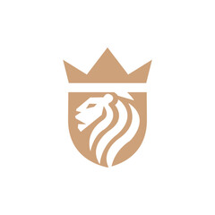 Obraz premium Lion Shield Crown Simple Logo Vector