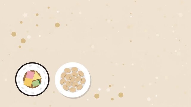 ベージュ背景に並ぶ彩り豊かな料理と豆料理の食生活イメージ