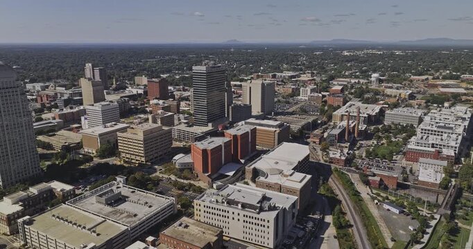 Winston-Salem North Carolina Aerial v27 flyover around downtown parks, trails and greenway corridors on a clear day - Shot with 5k Camera - Oct 1st 2023
