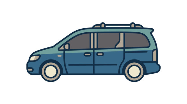 A simple flat vector illustration of a blue minivan viewed from the side profile.