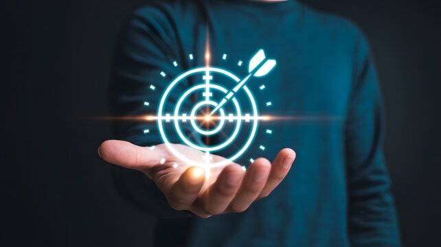 Digital marketing strategy with target audience and social media engagement concept