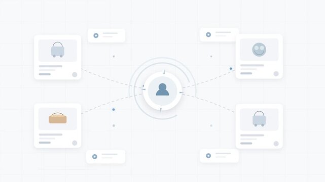 User profile connection dashboard with flat interface animation