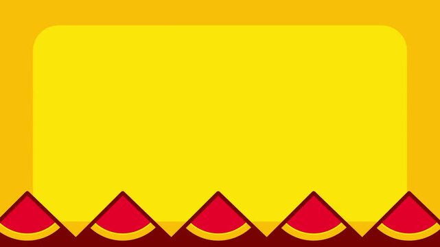 Yellow banner or curtain shape featuring a scalloped red and yellow bottom edge resembling small triangular teeth or festive hanging bunting flags