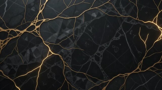 Luxury Black Marble Background with Elegant Gold Veins and Cracks