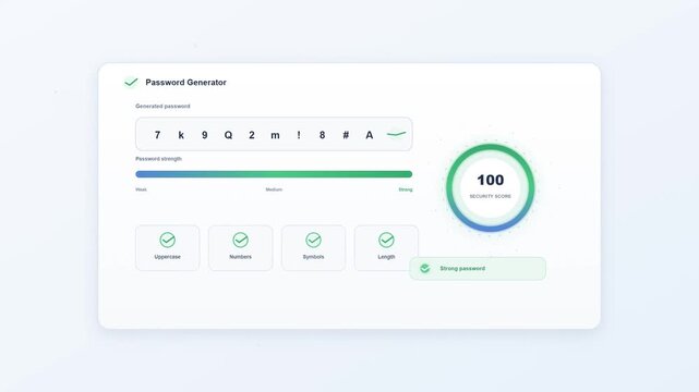 Password generator interface showing security progress and completion