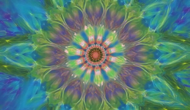 Abstract cosmic mandala motion background featuring an endlessly evolving symmetrical fractal flower made from intricate geometric petals and mesmerizing radial patterns