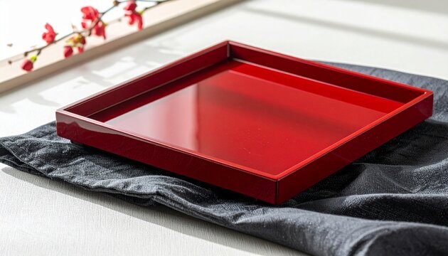 Traditional Japanese Urushi Lacquerware Tray in Deep Red