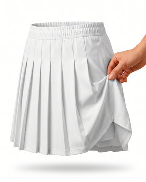 Hand Lifting Hem of White Pleated Tennis Skirt with Inner Shorts Mockup
