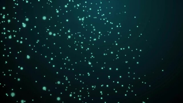 深い青緑の空間に無数の光粒子が舞う幻想的なパーティクル背景
