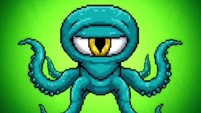 Blue Cyclops Octopus Alien On Green Screen. 4K Video