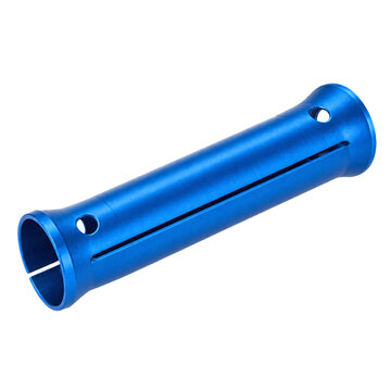 Isolated metallic blue collet with a slotted design and textured