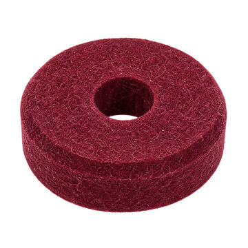 Isolated red cylindrical abrasive grinding wheel for industrial use