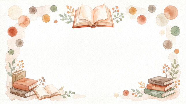 秋色の水彩画風読書フレーム背景横_generated by AI