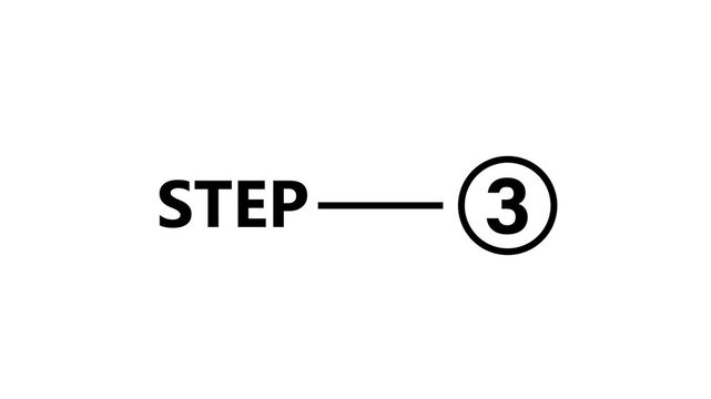 Animated step 3 sequence graphic with smooth digital motion on clean white background display