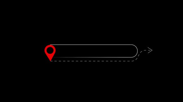 location pin icon bounce with rounded rectangle and animated dashed route line motion graphics.