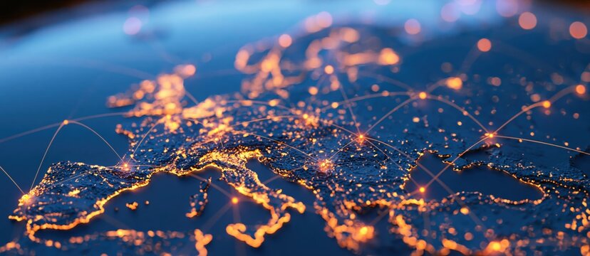 Network and global connectivity across europe digital map showing data infrastructure technology and communication