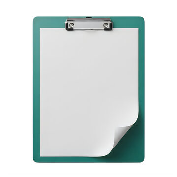 Green clipboard with blank paper