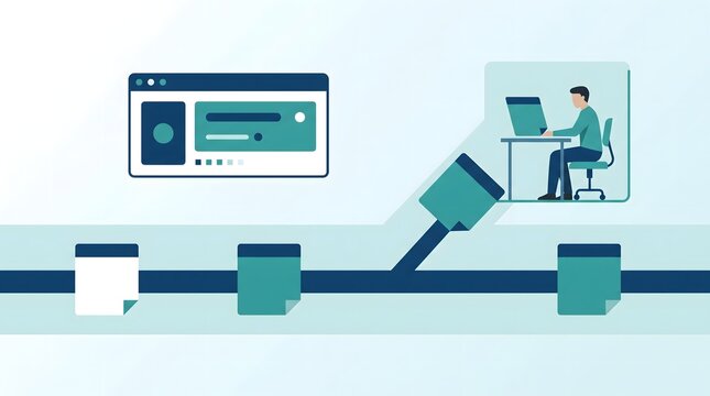AI workflow exception handling concept with human review escalation, vector illustration