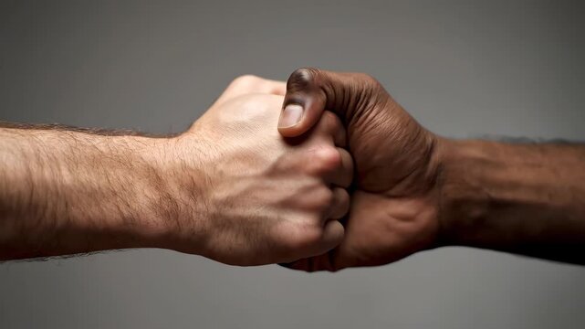 Close-up of two people touching hands, high-five close-up of people of different skin colors