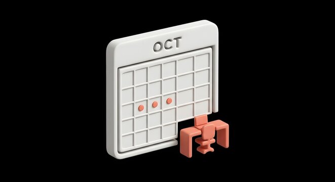 3D Isometric Calendar Icon With Minimalist Office Desk Element Representing October Work Schedule