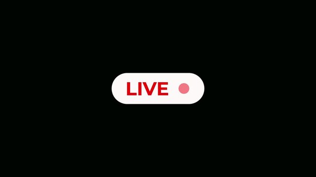 White live streaming button with red text and a pink dot on black