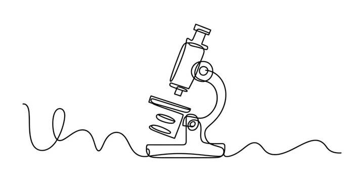 Continuous single line drawing of a scientific laboratory microscope for medical research and education