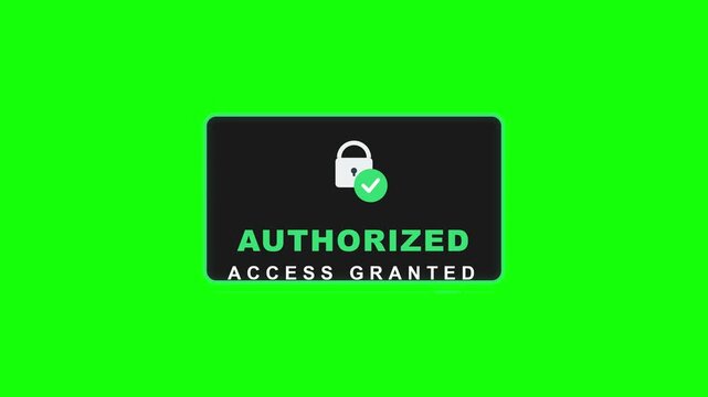 Green screen footage of an authorized access granted notification prompt with a lock and checkmark.
