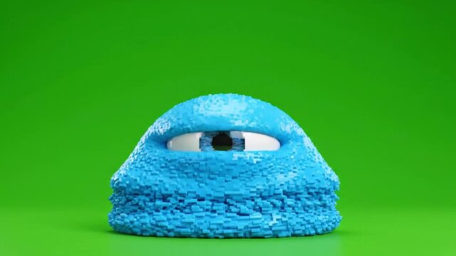 Blue Cyclops Creature Looking On Green Screen. 4K Video