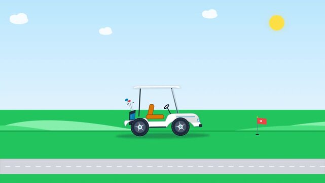 Golf Car Minimalist Vector Animation 4k