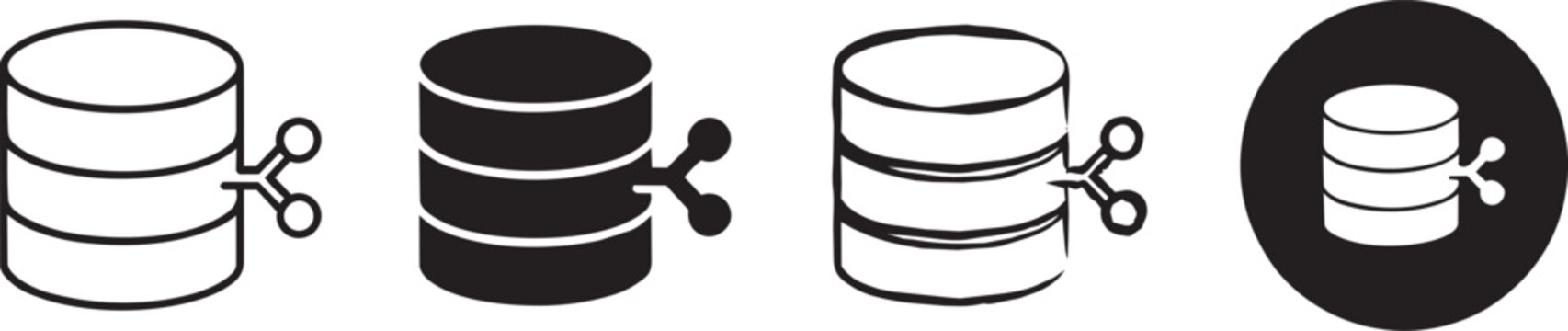 Database system Icon Set ,Set of database icons with network connection symbol in different styles, individual icon set, individual icon