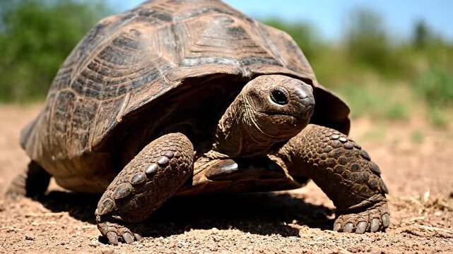 Close-up of a tortoise walking on land and a tortoise crawling