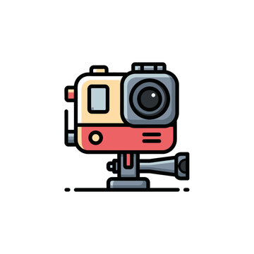 Action camera illustration depicting a compact extreme sports digital video recorder mounted for adventure.