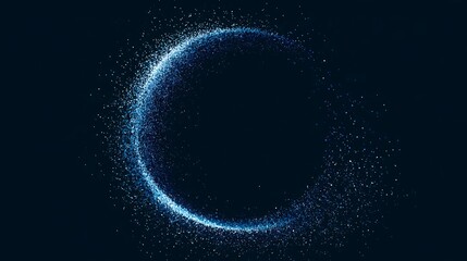 Fototapeta premium abstract half-dissolved particle ring, left half dense and bright with electric blue particles, right half gradually disappearing into scattered tiny dots