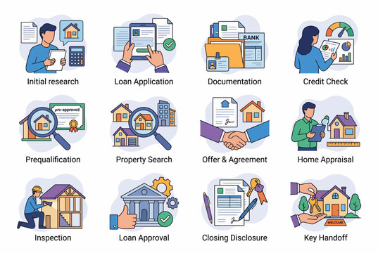 Real Estate Home Buying Process Infographic Timeline Icons