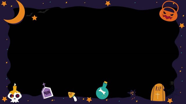 Dark Halloween ritual featuring mysterious witches glowing cauldron ancient symbols spooky pumpkins skeletal hands ghostly mist haunted candles supernatural horror video background animation loop effe